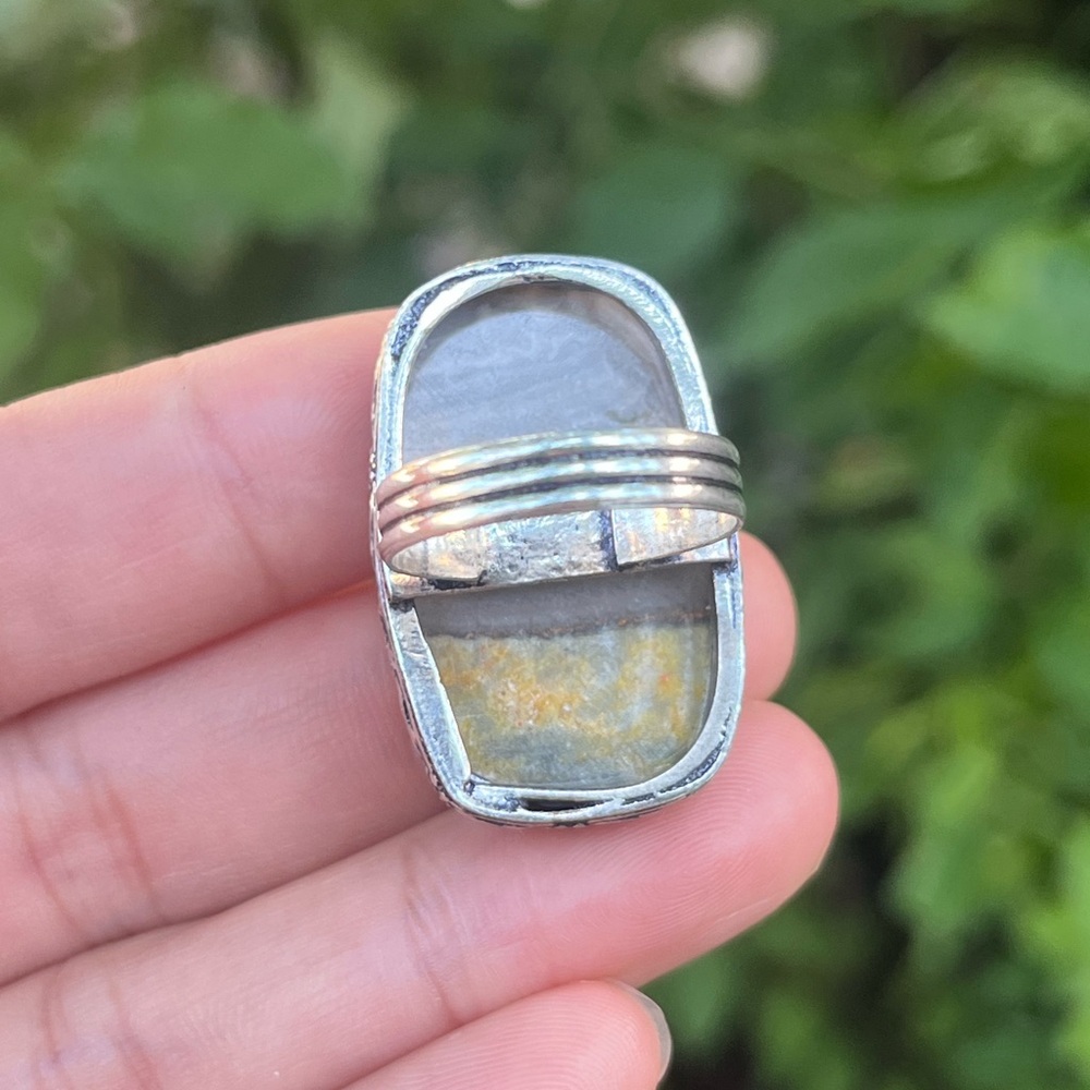 Size 8 925 Silver Plated Bumblebee Jasper‎ Rectangular Ring 2289 - Picture 8 of 9